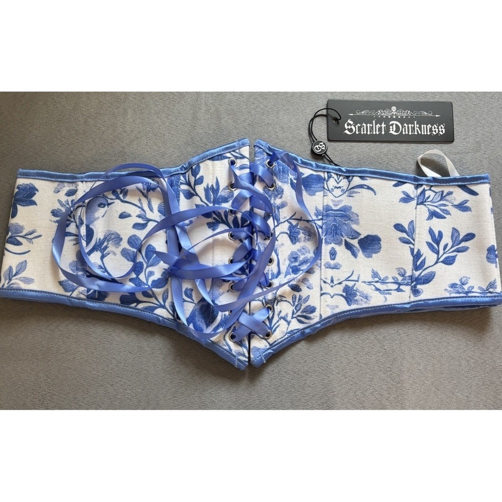 Scarlet Darkness Women Floral Underbust Corset Sz 16 Lace Up Zip Dirndl Coquette